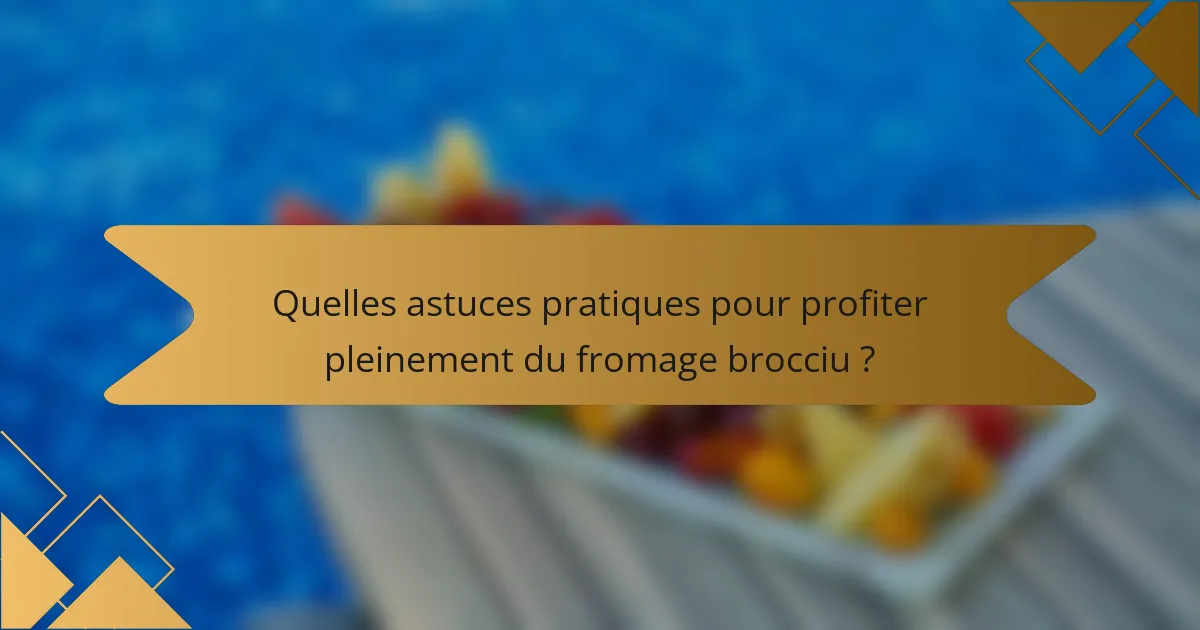 Quelles astuces pratiques pour profiter pleinement du fromage brocciu ?